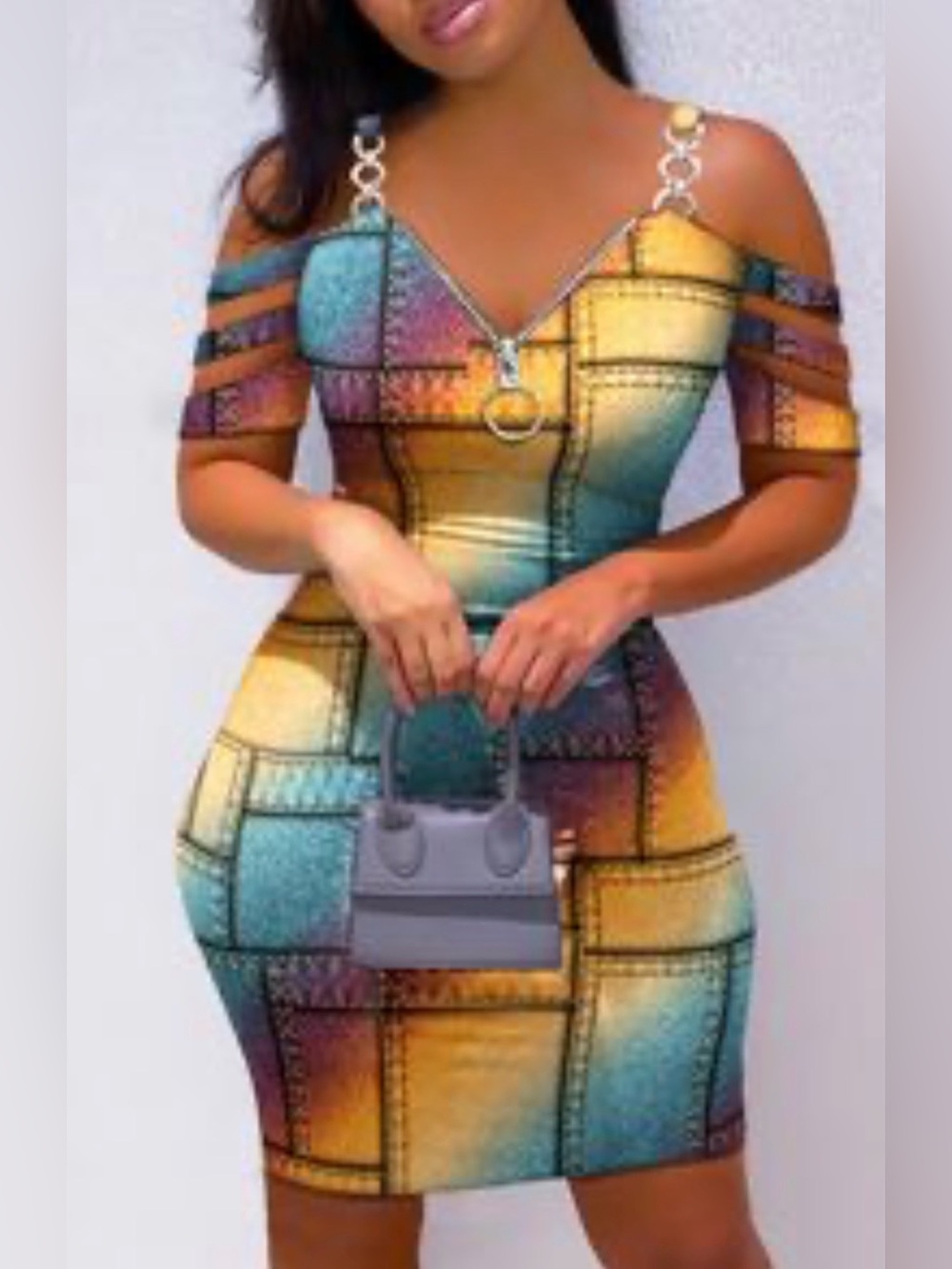 Colorblock Cold-Shoulder Bodycon Dress - Multicolor